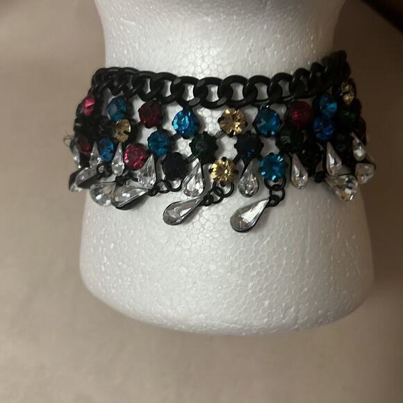 RHINESTONE NECKLACE HEAVY JEWELED MULTICOLORED‎ - Picture 2 of 6